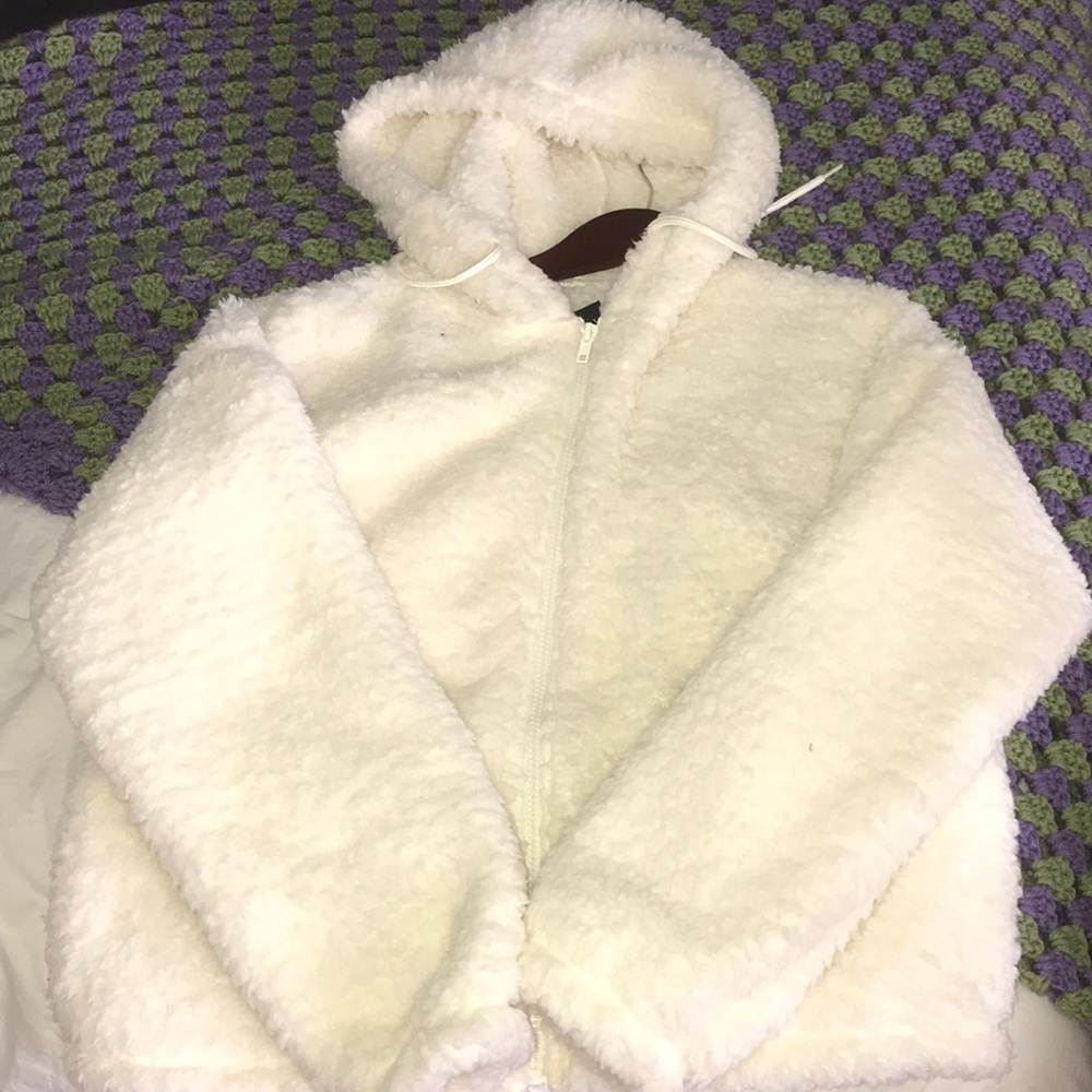White Sherpa Zip up Hoodie
